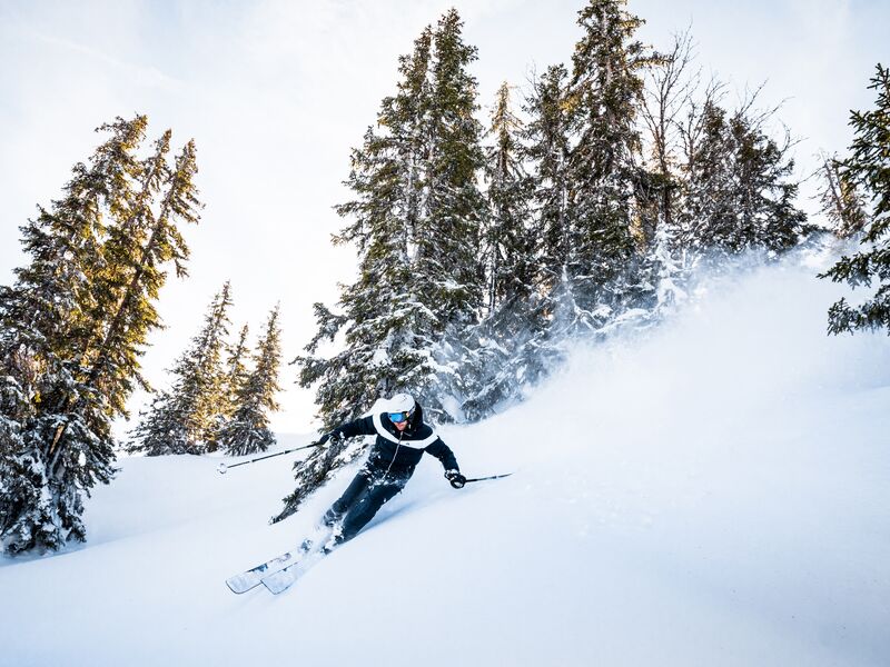 Skifahrer in verschneiter Waldlandschaft | © Intersport Bründl Ein Skifahrer fährt durch frischen Schnee zwischen hohen Bäumen. | © Intersport Bründl