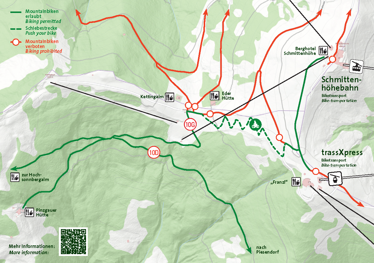 Karte mit Mountainbike- und Wanderwegen auf der Schmittenhöhe. | © Schmittenhöhebahn AG