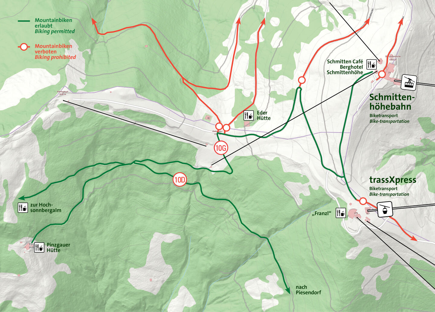 Karte zu den MTB-Strecken | © Schmittenhöhen AG