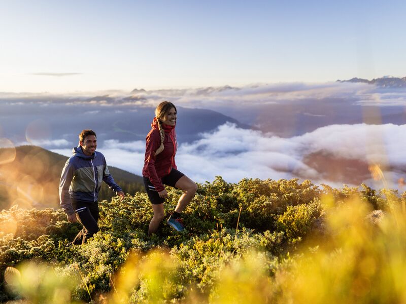 Hikers in the morning sun Hikers in the morning sun